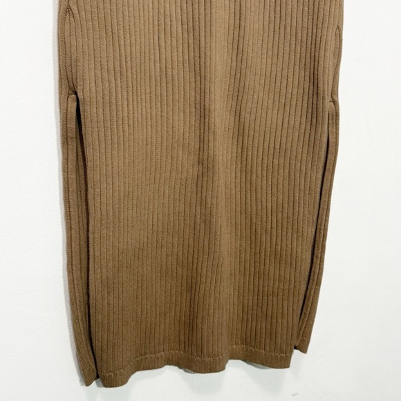 Good American Belted Cotton Rib-Knit Midi Bodycon Neutral Chic Dress, Taupe sz 3 - Picture 7 of 10